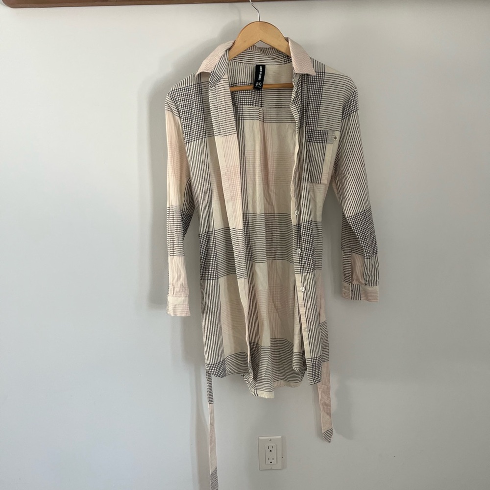 Agnes & Dora Striped plaid  Blouse with a tie waist